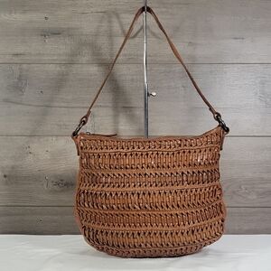 Vilenca Holland Woven Brown Leather Shoulder Bag